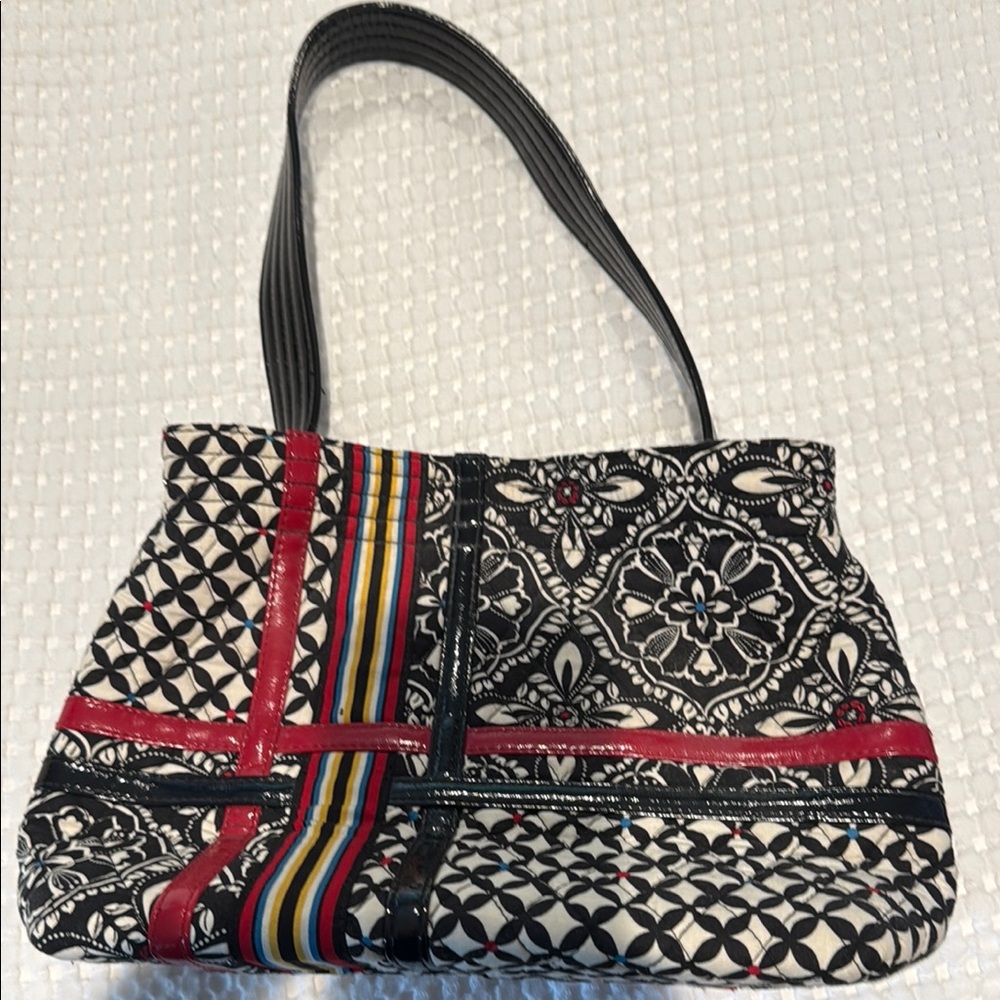 Vera Bradley Red and Black Shoulder Bag with Geometric Design